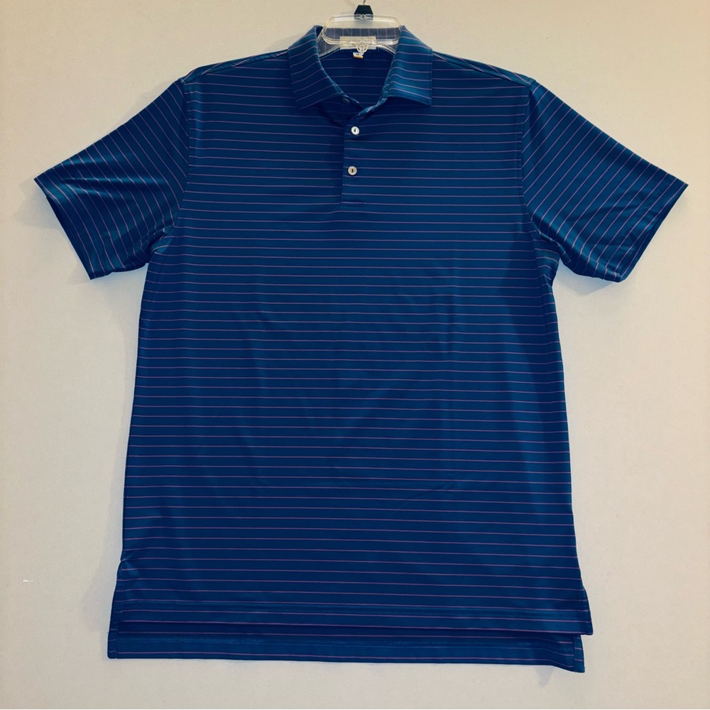 Peter Millar Summer Comfort Polo Shirt Men’s Medium Blue Pink Stripe Performance